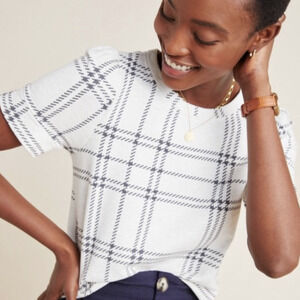 T.La Anthropologie Ani Houndstooth Top Size XS Thick Cotton Short Sleeve Shirt